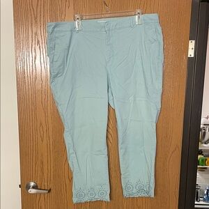 LOFT Sky Blue Cropped Pants with embroidery bottoms